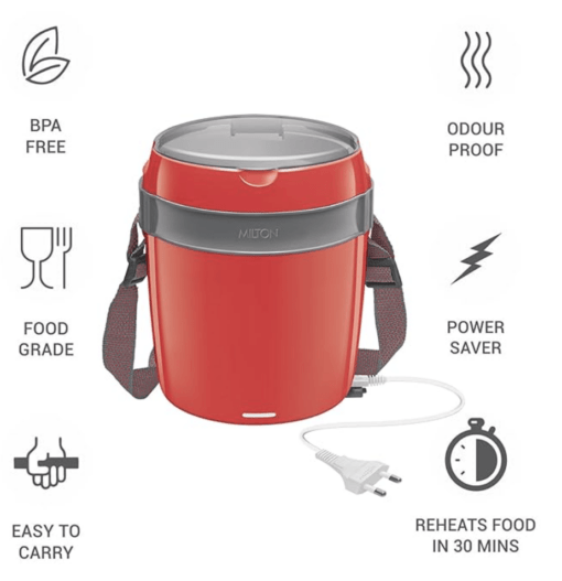 Milton Euroline Futron Tiffin Stainless Steel Tiffin Box Set, 360ml/180mm, Set of 3, Red - Image 2